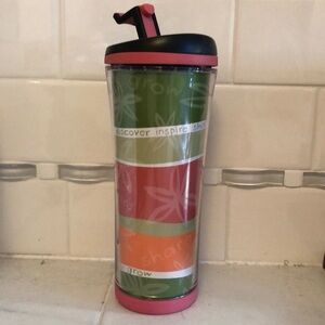 Starbucks travel mug.  For hot or cold